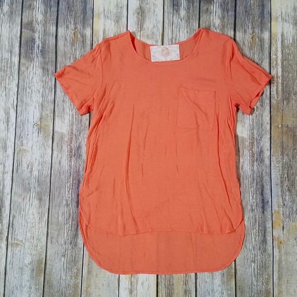 Bella Dahl Tangerine Orange Pocket Hi-Lo Blouse - Picture 1 of 4